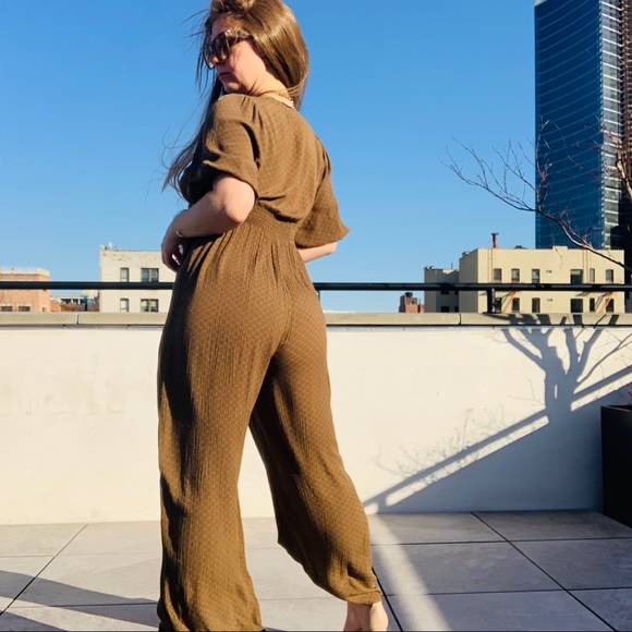 UO Vintage Bell Sleeve V-neck Earthy Jumpsuit Long Legs - Picture 11 of 16